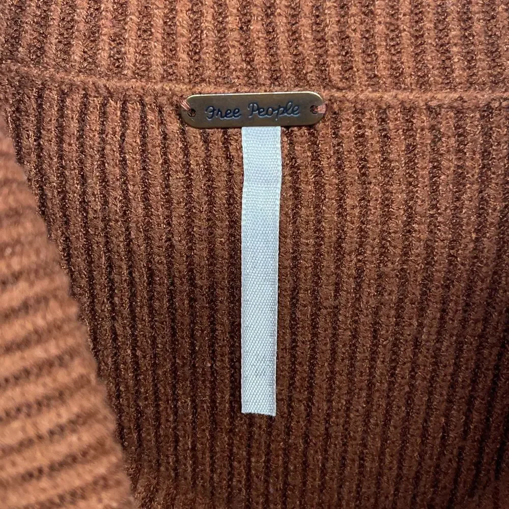 FREE PEOPLE Sweater M Softly Structured Tunic Ribbed Turtleneck Oversized Brown